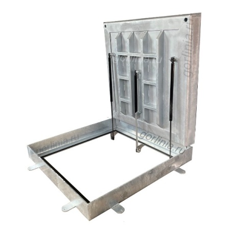 Люк под брусчатку Проспект-Ц оцинкованный с монтажными пластинами усиленный на выносных петлях с газлифтами Люк под брусчатку Проспект-Ц оцинкованный с монтажными пластинами усиленный на выносных петлях с газлифтами