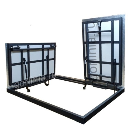 Люк напольный АМО Комби с двумя комбинированными створками на лестницу в подвал с поворотом Люк напольный АМО Комби с двумя комбинированными створками на лестницу в подвал с поворотом