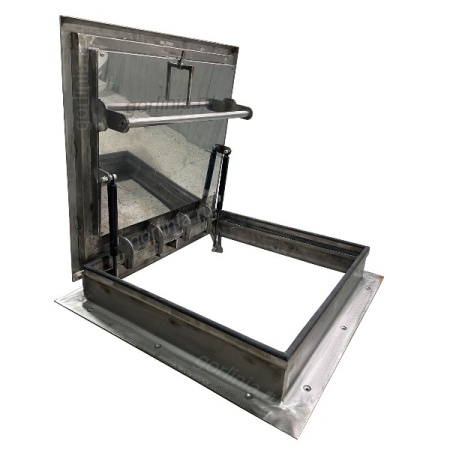 Люк кровельный ЛКР из нержавеющей стали проходной с нижнем ручкой, замком на скрытых петлях с амортизаторами Люк кровельный ЛКР из нержавеющей стали проходной с нижнем ручкой, замком на скрытых петлях с амортизаторами