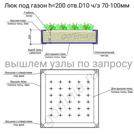 Люк под газон высотой 200 мм типовая схема Люк под газон высотой 200 мм типовая схема