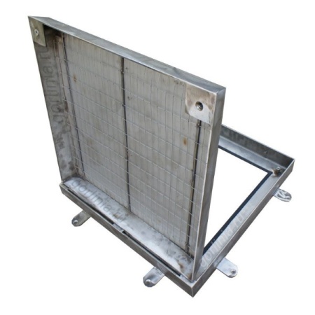 Люк под брусчатку Проспект-Н из нержавеющей стали на петлях с пластинами корыто Люк под брусчатку Проспект-Н из нержавеющей стали на петлях с пластинами корыто