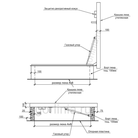 Люк выхода на кровлю утепленный плоский чертежи dwg с размерами и привязками Люк выхода на кровлю утепленный плоский чертежи dwg с размерами и привязками