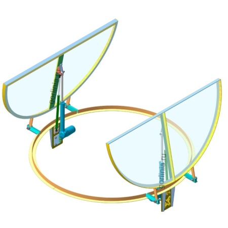 Круглый стеклянный люк двухстворчатый с электроприводом 3D модель открытое положение Круглый стеклянный люк двухстворчатый с электроприводом 3D модель открытое положение