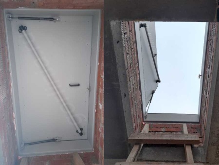 Люк для выхода на кровлю Небоскреб противопожарный EI60 - вид снизу Люк для выхода на кровлю Небоскреб противопожарный EI60 - вид снизу