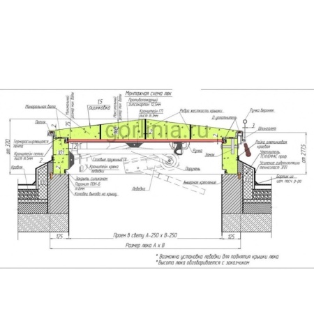 Люк для выхода на кровлю Небоскреб утепленный противопожарный схема установочная с размерами Люк для выхода на кровлю Небоскреб утепленный противопожарный схема установочная с размерами