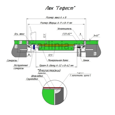 Люки под покраску Гефест противопожарные монтажная схема с конструктивными элементами для достижения степени огнестойкости EI 60 Люки под покраску Гефест противопожарные монтажная схема с конструктивными элементами для достижения степени огнестойкости EI 60
