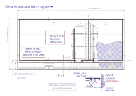 Люк напольный с глухой частью схема чертеж с размерами и исполнительными элементами Люк напольный с глухой частью схема чертеж с размерами и исполнительными элементами