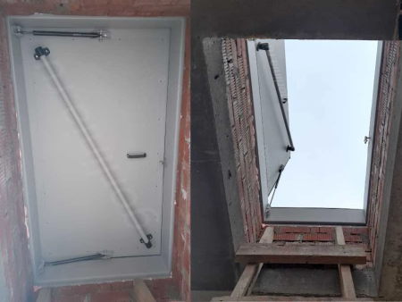 Люк для выхода на кровлю Небоскреб противопожарный EI60 - вид снизу Люк для выхода на кровлю Небоскреб противопожарный EI60 - вид снизу