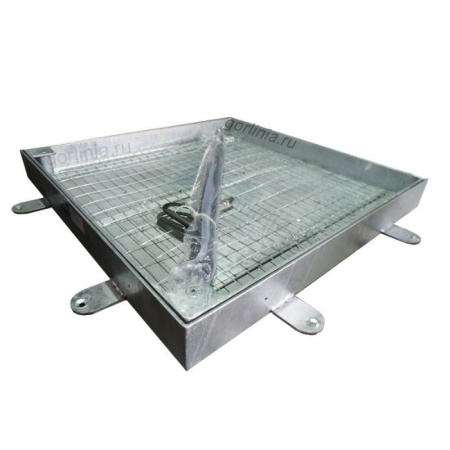 Уличный люк под брусчатку Проспект-Ц оцинкованный с монтажными пластинами усиленный на выносных петлях с газлифтами для колодца Уличный люк под брусчатку Проспект-Ц оцинкованный с монтажными пластинами усиленный на выносных петлях с газлифтами для колодца